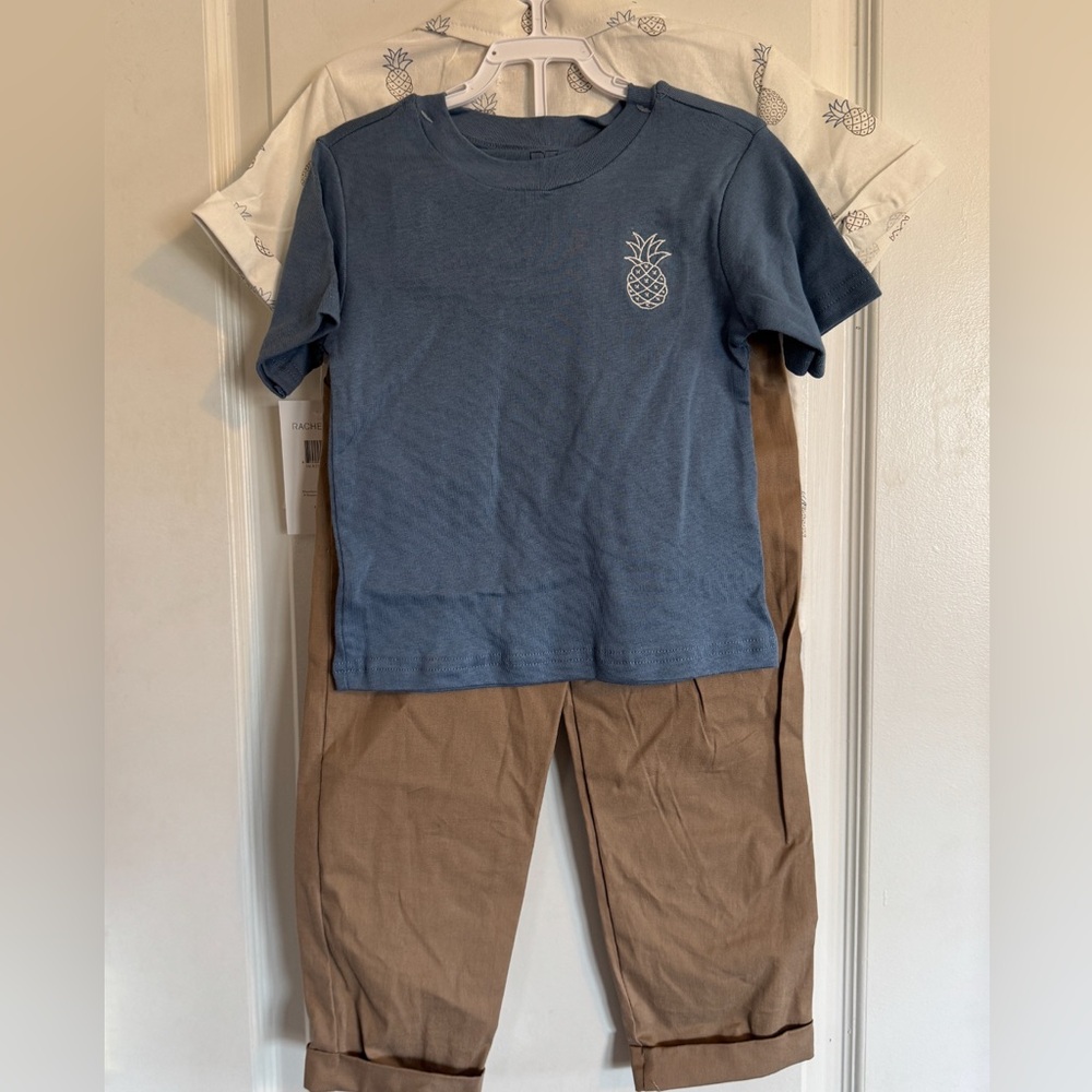 😎Rachel Zoe Adorable Pineapple Print Collared Shirt, Pants and Tee Set - Picture 8 of 10